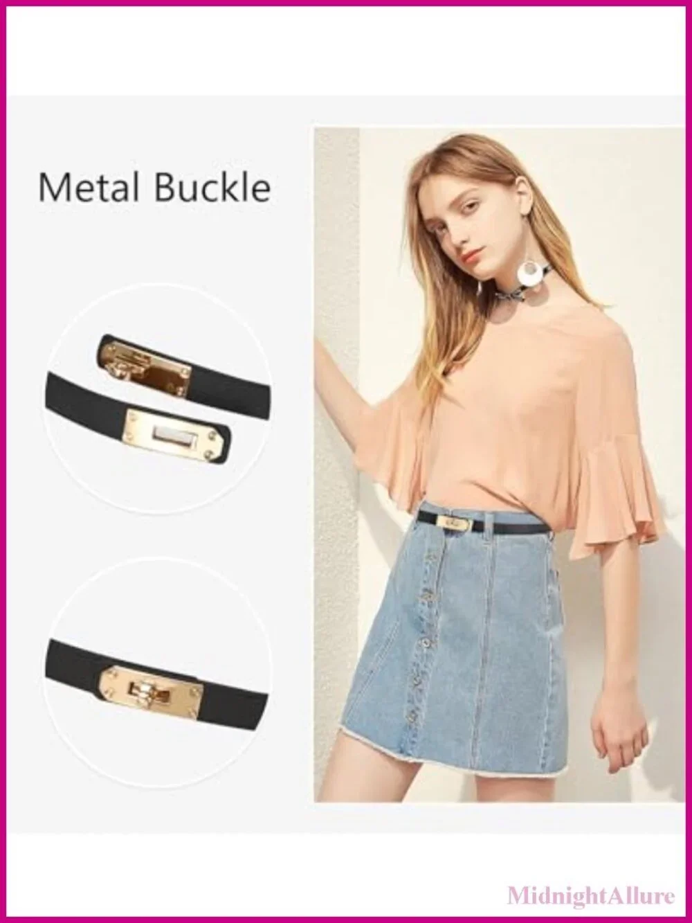 Skinny Leather Belt Adjustable Turn-Lock Buckle for Dresses Jeans Coats
